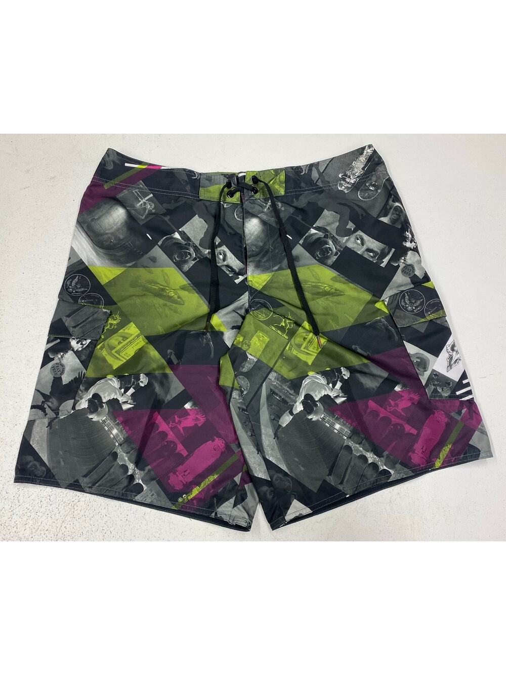 VTG Y2K Tony Hawk Skateboarding all-over print graphic swim trunks board shorts